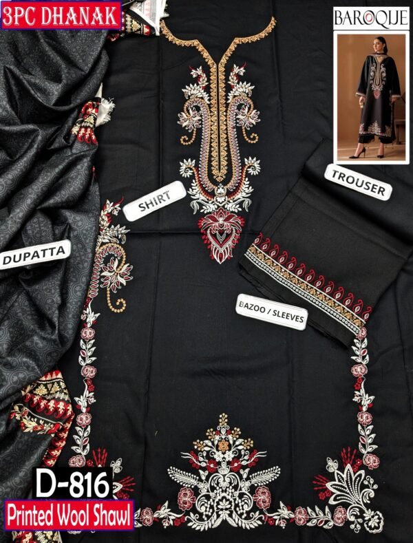 MIX BRANDS 3PC EMBROIDERED DHANAK DESIGNER COLLECTION VOL-06-D#816