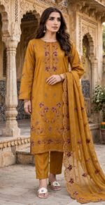 SLUB VISCOSE BOARING 3PC RUKHAY E BAHAR EMBROIDERED SEQUIN BAMBER DUPATTA VOL-313-D-995