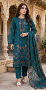 SLUB VISCOSE BOARING 3PC RUKHAY E BAHAR EMBROIDERED SEQUIN BAMBER DUPATTA VOL-313-D-993