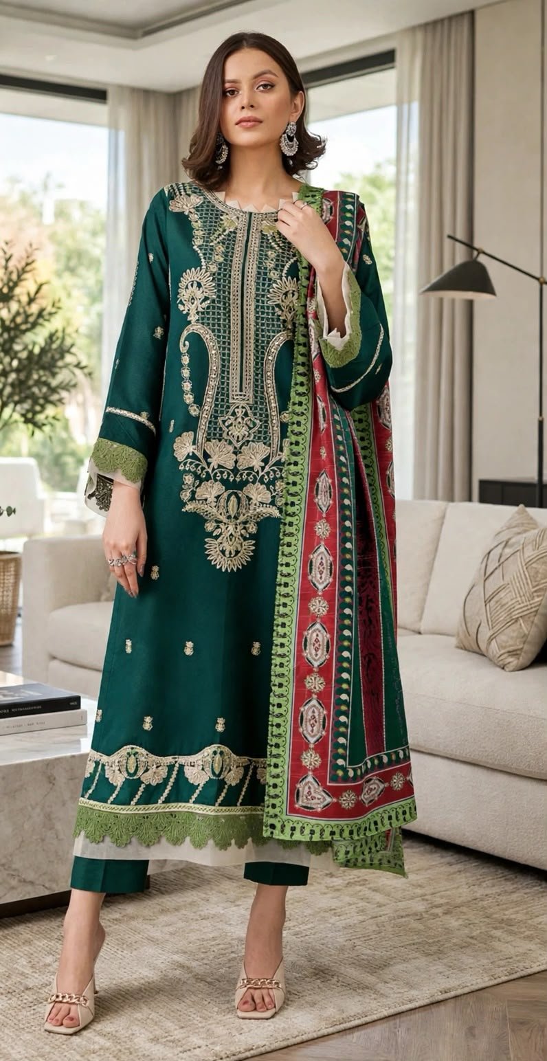 MIX BRANDS 3PC EMBROIDERED DHANAK DESIGNER COLLECTION VOL-06-D#805