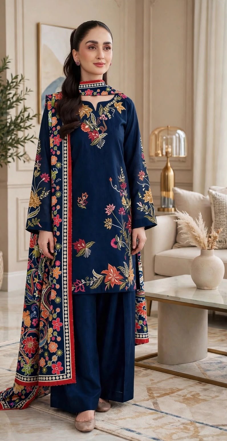 MIX BRANDS 3PC EMBROIDERED DHANAK DESIGNER COLLECTION VOL-06-D#808