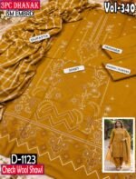 SM 3PC EMBROIDERED DHANAK PREMIUM CHECK WOOL SHAWL VOL-340-Set Of 06 Dresses