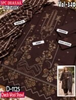 SM 3PC EMBROIDERED DHANAK PREMIUM CHECK WOOL SHAWL VOL-340-D-1125