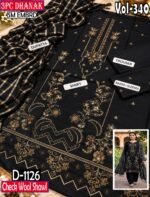 SM 3PC EMBROIDERED DHANAK PREMIUM CHECK WOOL SHAWL VOL-340-Set Of 06 Dresses