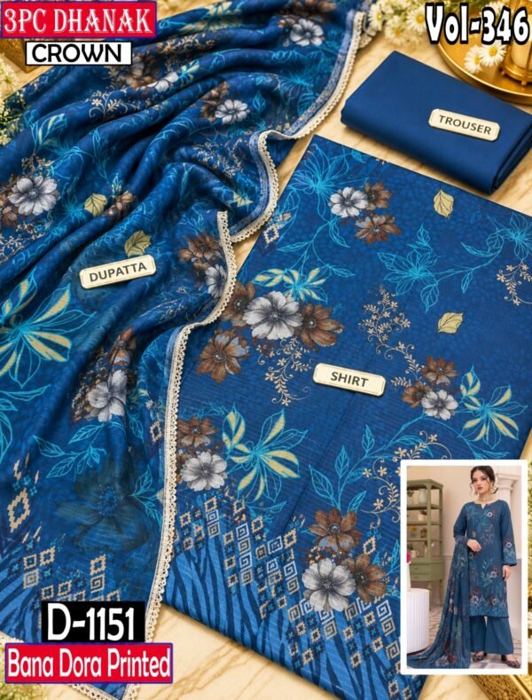BANA DORA DHANAK 3PC CROWN DIGITAL PRINTED WINTER VOL-346-D-1151