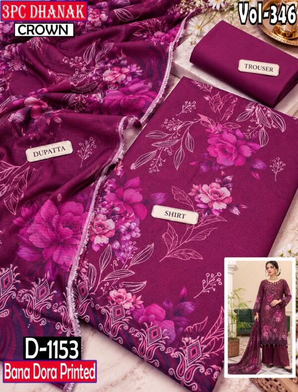 BANA DORA DHANAK 3PC CROWN DIGITAL PRINTED WINTER VOL-346-D-1153