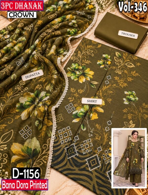 BANA DORA DHANAK 3PC CROWN DIGITAL PRINTED WINTER VOL-346-D-1156