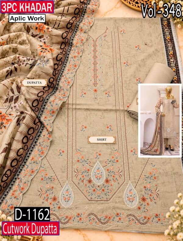APLIC WORK KHADDAR 3PC COCO BY ZARA SHAHJAHAN EMBROIDRY DIGITAL PRINT VOL-348-1162