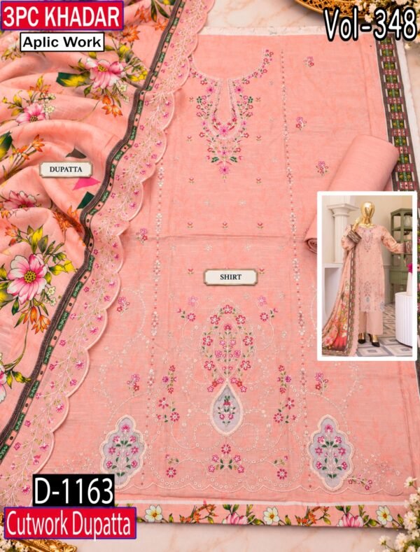 APLIC WORK KHADDAR 3PC COCO BY ZARA SHAHJAHAN EMBROIDRY DIGITAL PRINT VOL-348-1163