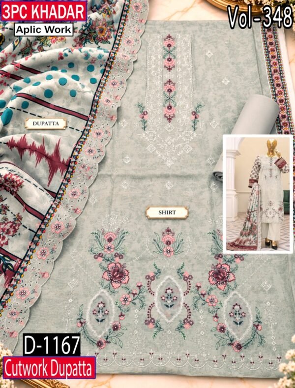 APLIC WORK KHADDAR 3PC COCO BY ZARA SHAHJAHAN EMBROIDRY DIGITAL PRINT VOL-348-1167