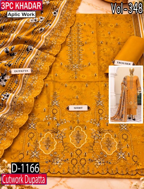 APLIC WORK KHADDAR 3PC COCO BY ZARA SHAHJAHAN EMBROIDRY DIGITAL PRINT VOL-348-1166