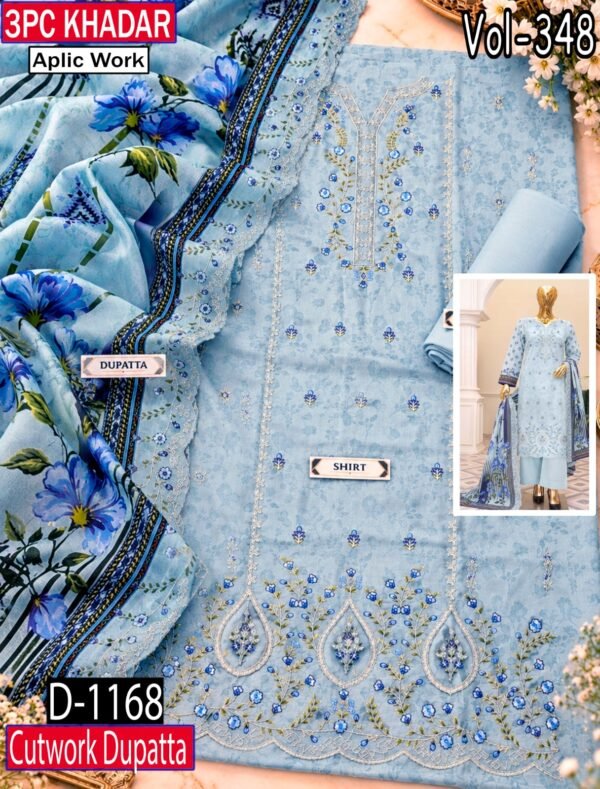 APLIC WORK KHADDAR 3PC COCO BY ZARA SHAHJAHAN EMBROIDRY DIGITAL PRINT VOL-348-1168