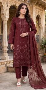 SLUB VISCOSE BOARING 3PC RUKHAY E BAHAR EMBROIDERED SEQUIN BAMBER DUPATTA VOL-313-D-994