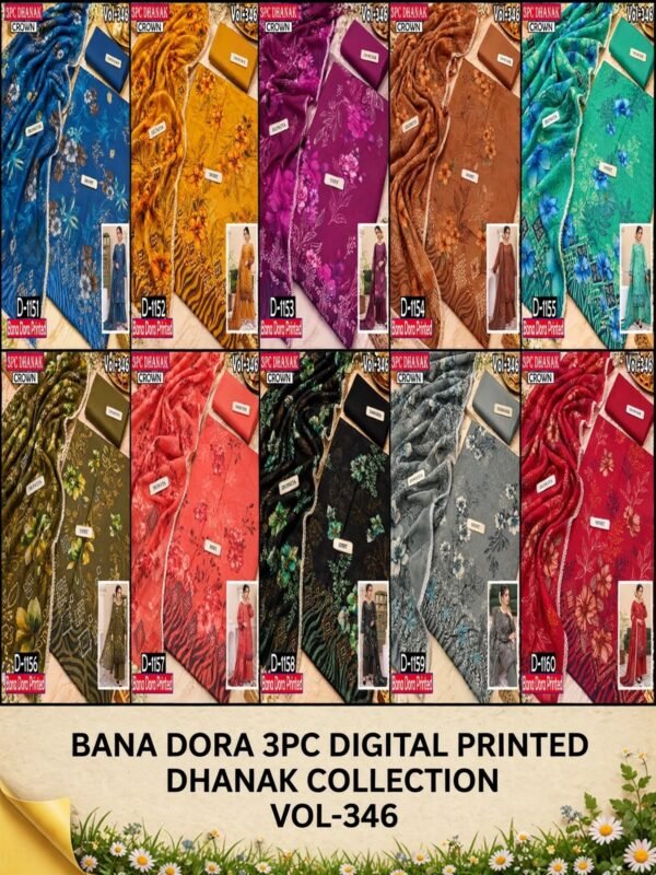 BANA DORA DHANAK 3PC CROWN DIGITAL PRINTED WINTER VOL-346-Set Of 10 Dresses
