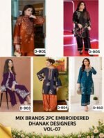MIX BRANDS 2PC FULL EMBROIDERED DHANAK DESIGNER COLLECTION VOL-07-Set Of 05 Dresses