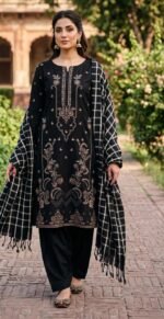 SM 3PC EMBROIDERED DHANAK PREMIUM CHECK WOOL SHAWL VOL-340-D-1126