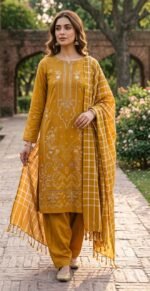 SM 3PC EMBROIDERED DHANAK PREMIUM CHECK WOOL SHAWL VOL-340-D-1123