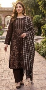 SM 3PC EMBROIDERED DHANAK PREMIUM CHECK WOOL SHAWL VOL-340-D-1125