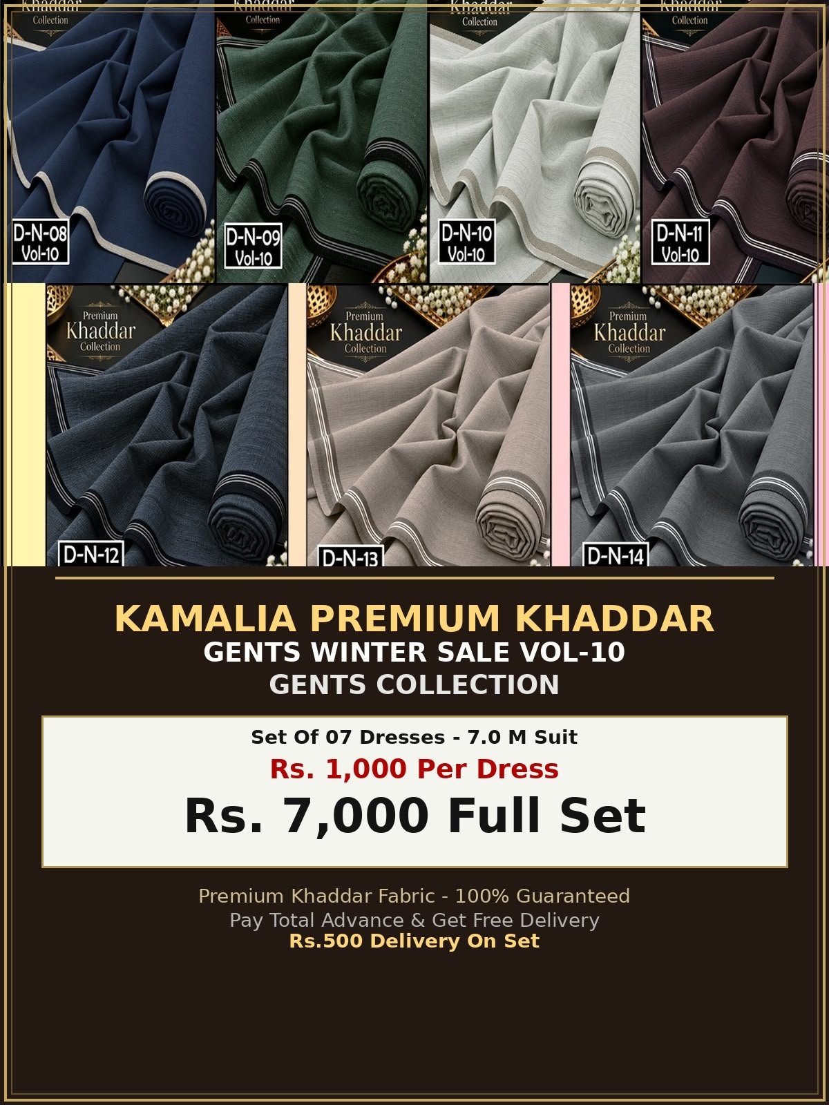 KAMALIA PREMIUM KHADDAR GENTS WINTER SALE VOL-10-Set Of 07 Dresses