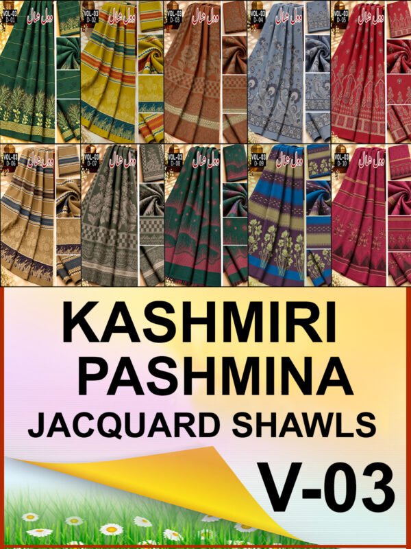 KASHMIRI PASHMINA JACQUARD WOOL LADIES SHAWL VOL-03-Set Of 10 Shawls