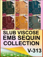 SLUB VISCOSE BOARING 3PC RUKHAY E BAHAR EMBROIDERED SEQUIN BAMBER DUPATTA VOL-313-Set Of 06 Dresses