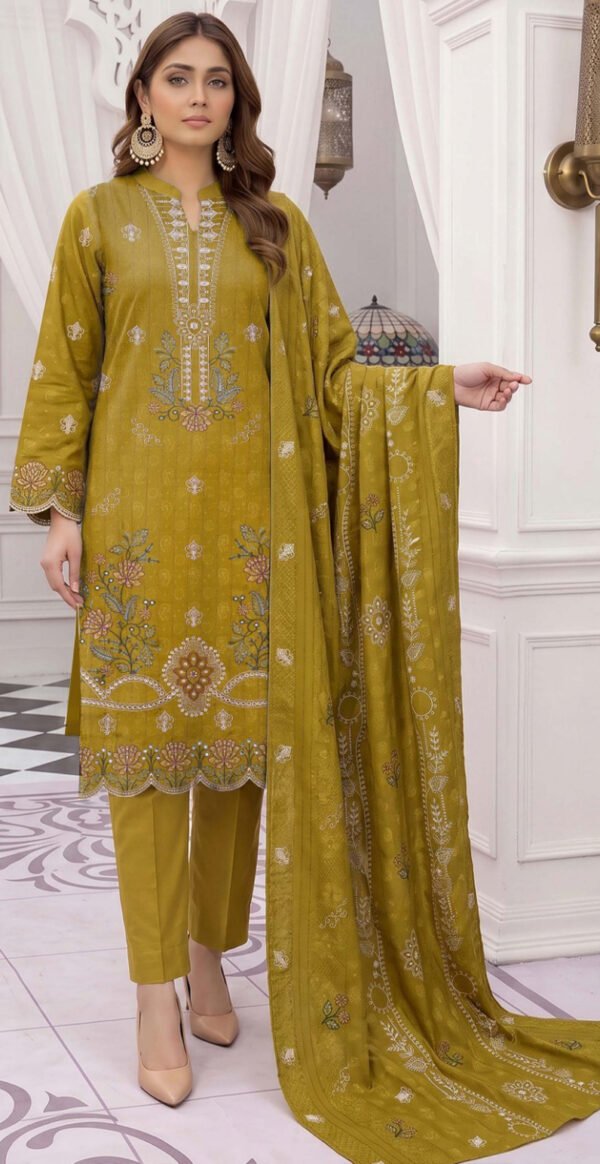CHAMKI DHANAK 3PC JACQUARD ROYAL ZARI EMBROIDERED SEQUIN DESIGNER VOL-253-623