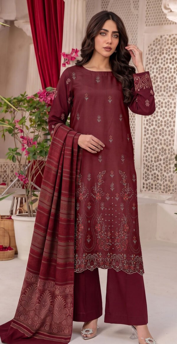 SLUB DHANAK 3PC RUKHAY SUKHAN SEQUIN BORING EMBROIDERED JACQUARD SHAWL VOL-303-D-933