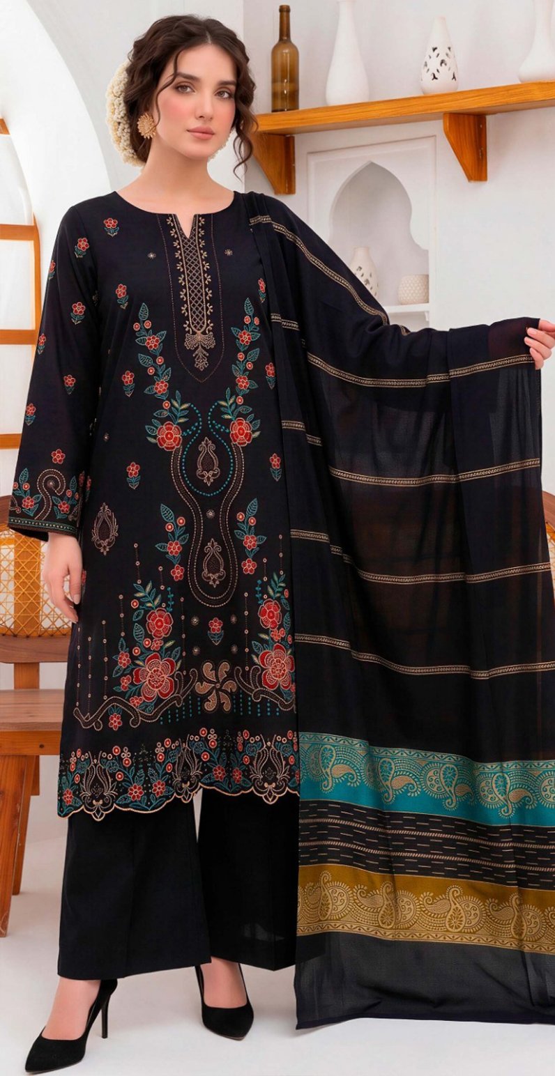 DHANAK 3PC BOARING WORK ESHAAL ANSARI EMBROIDERED SEQUIN DAMAN VOL-262-D-711
