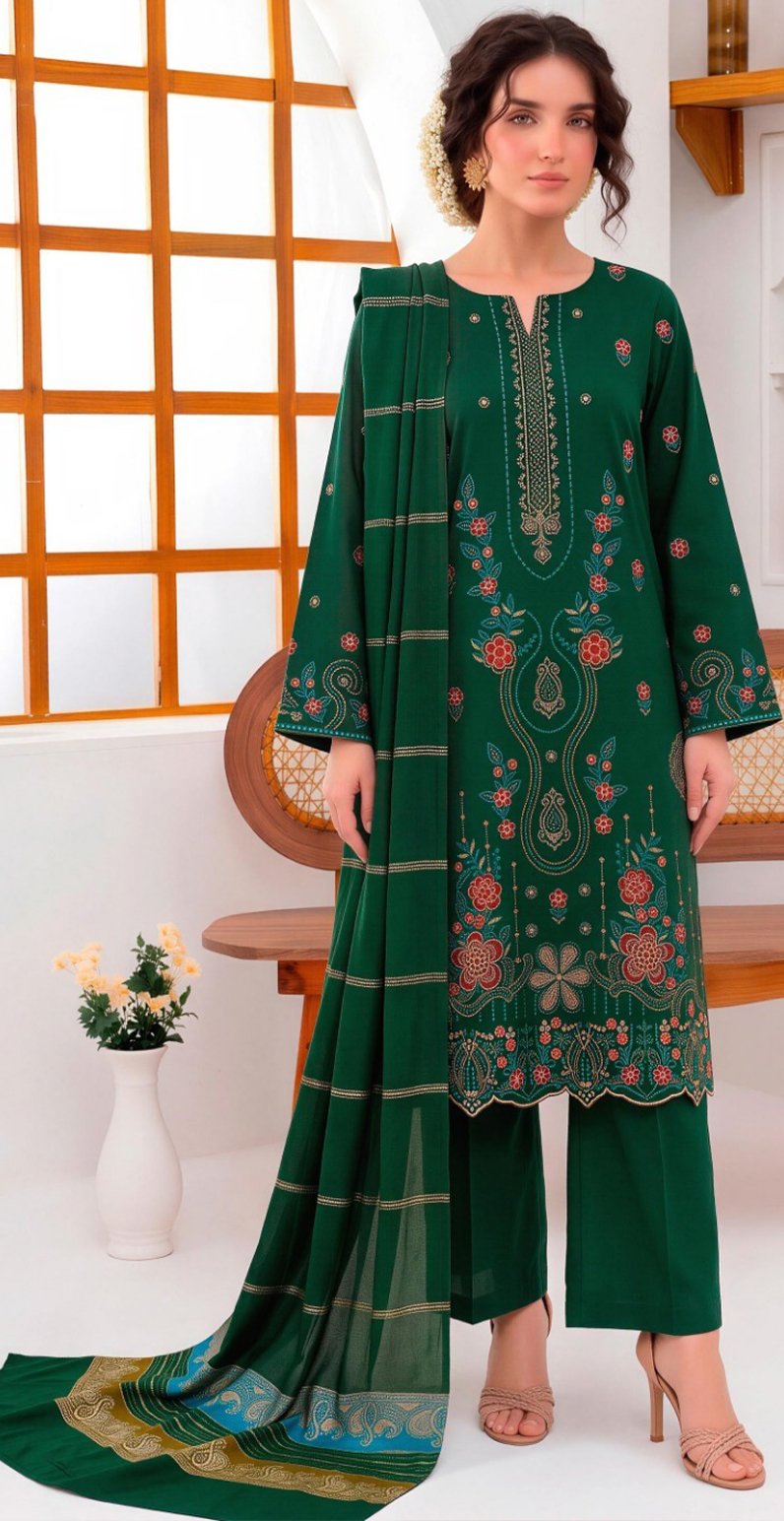 DHANAK 3PC BOARING WORK ESHAAL ANSARI EMBROIDERED SEQUIN DAMAN VOL-262-D-716