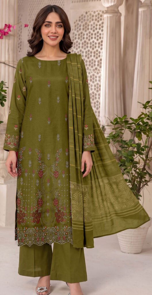 SLUB DHANAK 3PC RUKHAY SUKHAN SEQUIN BORING EMBROIDERED JACQUARD SHAWL VOL-303-D-932