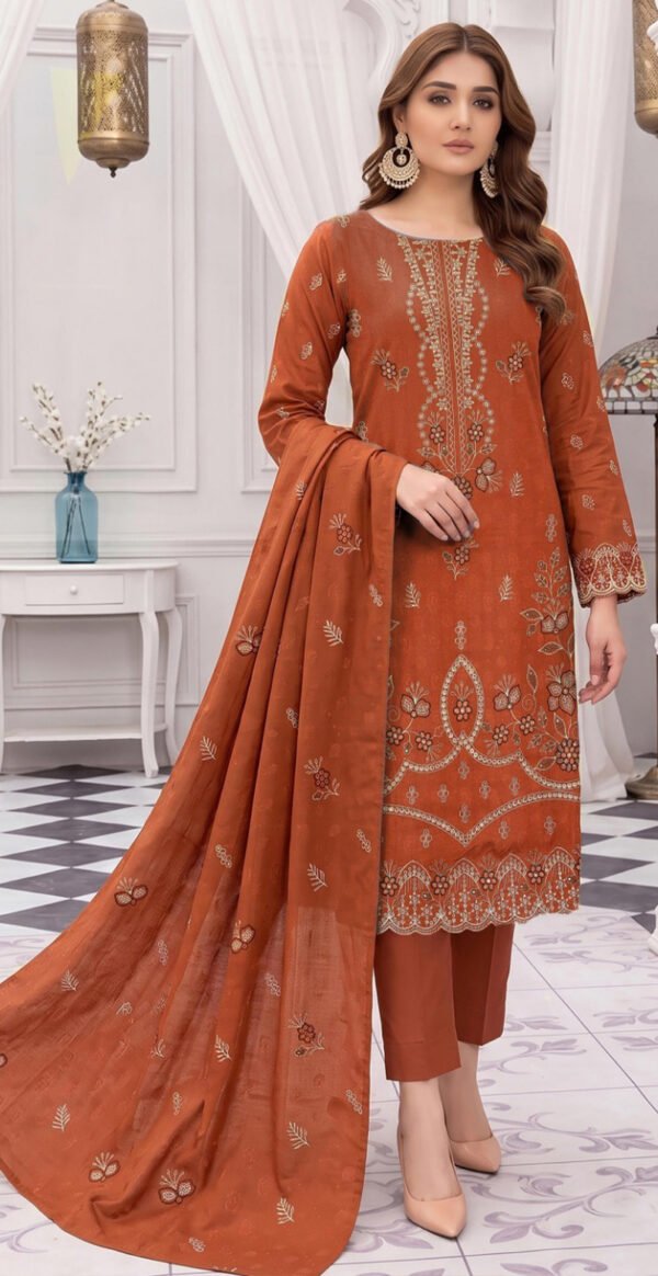 CHAMKI DHANAK 3PC JACQUARD ROYAL ZARI EMBROIDERED SEQUIN DESIGNER VOL-253-622