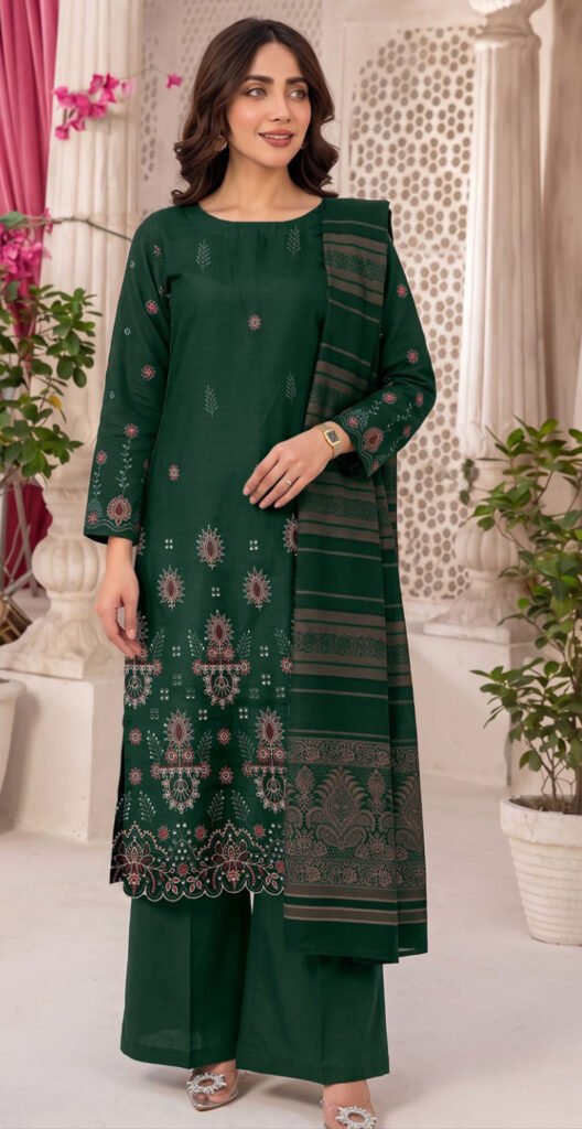 SLUB DHANAK 3PC RUKHAY SUKHAN SEQUIN BORING EMBROIDERED JACQUARD SHAWL VOL-303-D-931
