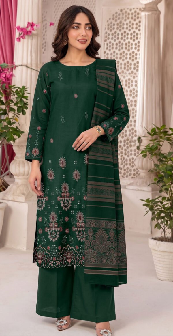 SLUB DHANAK 3PC RUKHAY SUKHAN SEQUIN BORING EMBROIDERED JACQUARD SHAWL VOL-303-D-931