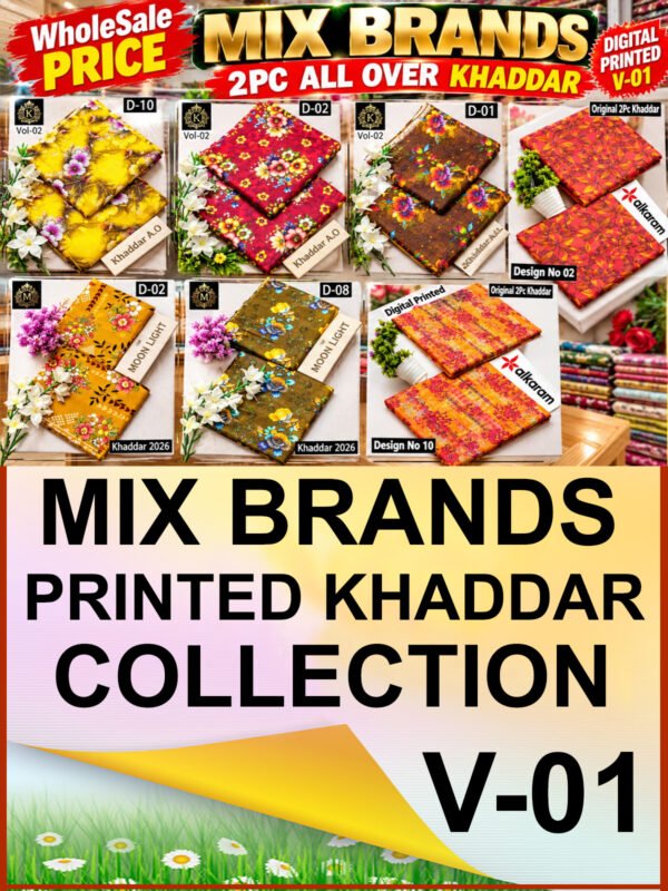 ORIGINAL MIX BRANDS 2PC ALL OVER KHADDAR DIGITAL PRINTED VOL-01-Set Of 07 Dresses